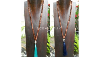 2color mala wood bead brown necklace tassels buddha prayer